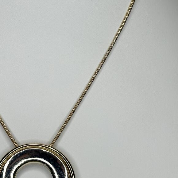 Chicos Round Pendant Gold Silver Tone Mixed Metal Necklace Adjustable ✨ - Picture 5 of 10